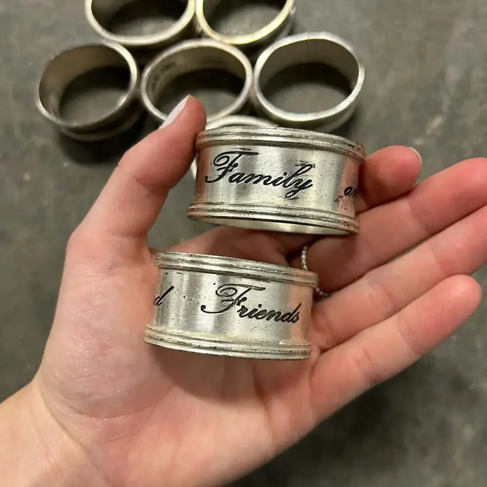 Pottery Barn Friends And Family Napkin Rings Antiqued Silver Set Of 7